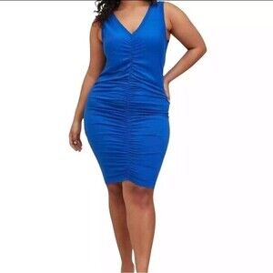 Torrid‎ Blue Dress 2X Ruched Jersey Knit Shirtdress Sleeveless 2 Plus Size